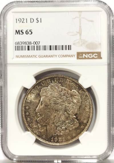 博洋堂藏家专场系列之美国钱币白金之夜专场暨第148期（全场包邮） - NGC MS65 美国1921 D 摩根 作为丹佛铸币厂历史上唯一一次铸造的摩根银元 此版别具有特殊的历史意义 作为充分流通的年份 获得一枚如此高分的钱币极为难得 麦稀奇所见最高分 双面老包浆 不可多得的收藏品