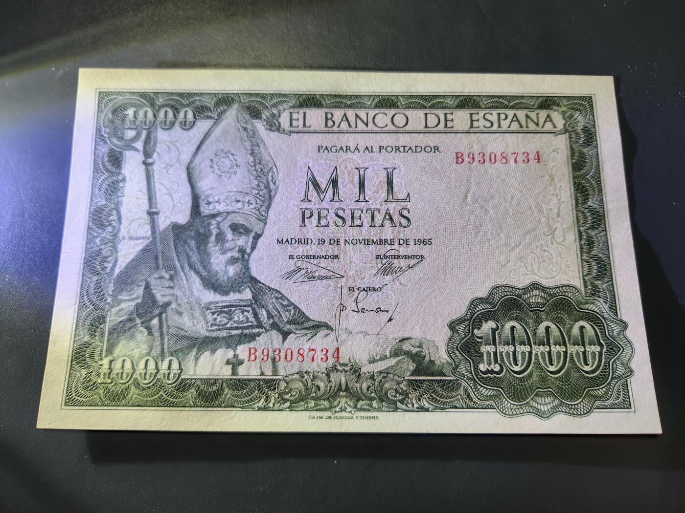 11月19号晚上8点 外国纸币自动截拍第61场 西班牙1000极美品原票