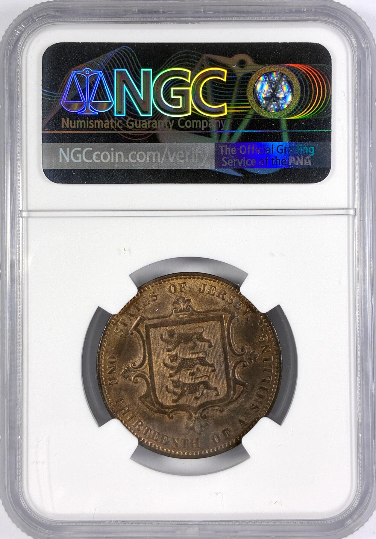 【雨安】【世界币章116期-评级币专场】2025-11-22 周六 19:30 保真【直播拍卖】 [评级欧洲] Jersey 泽西 1/13先令 1871年 维多利亚  NGC-MS62