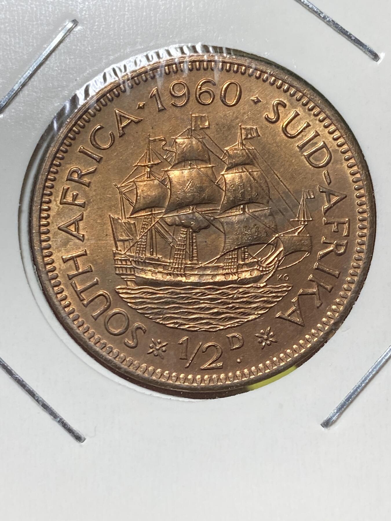 2025年第一百三十场(总第一百五十六场）外国好品纸夹散币场(免佣金) 少见原光好品–英属南非1960年1/2便士(伊丽莎白二世时期)