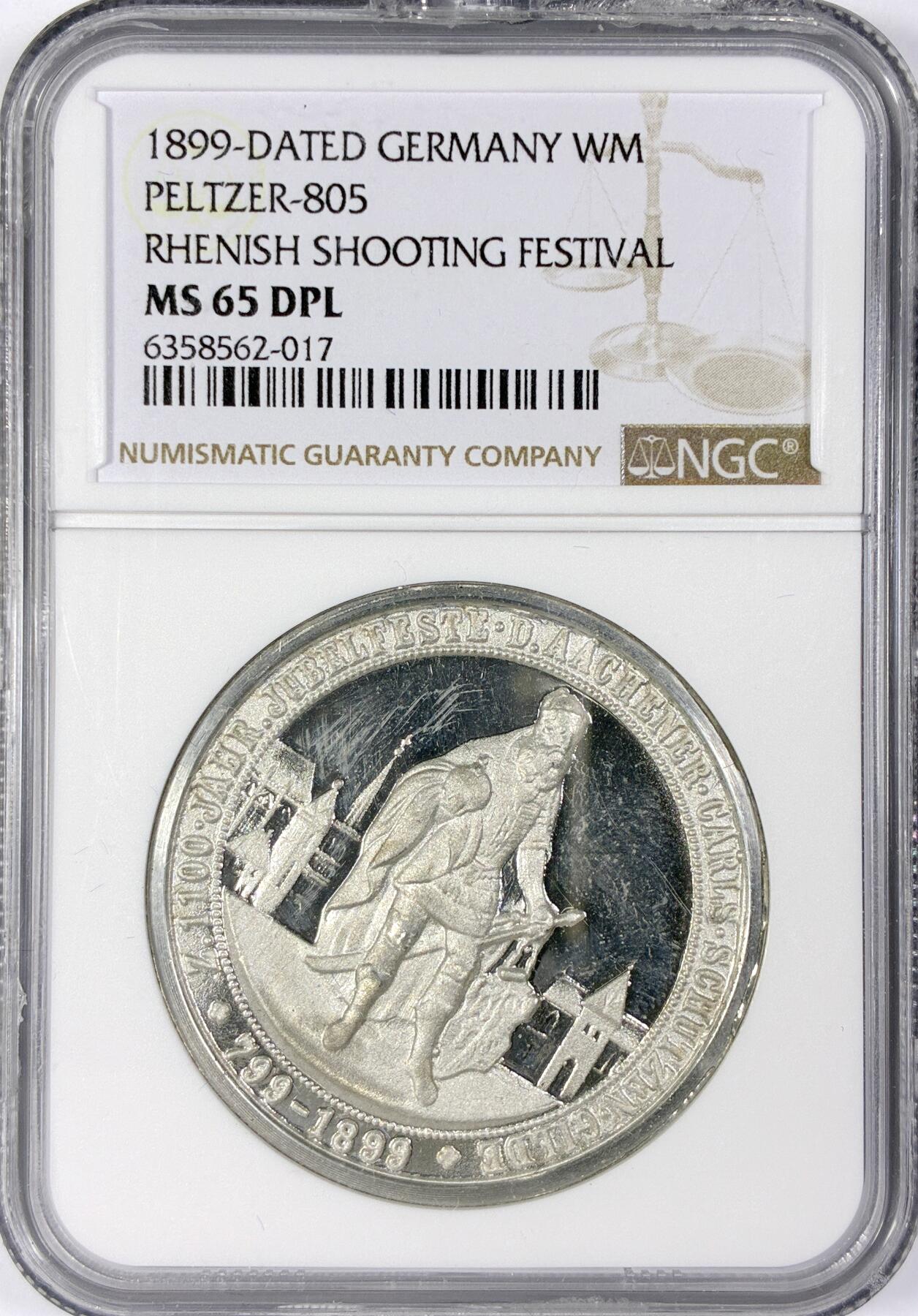 【雨安】【世界币章116期-评级币专场】2025-11-22 周六 19:30 保真【直播拍卖】 [评级章] Germany 章 德国 1899年 莱茵射击节 银章 NGC-MS65DPL
