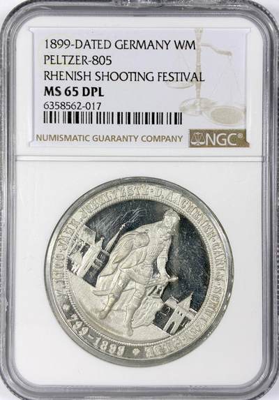 【雨安】【世界币章116期-评级币专场】2025-11-22 周六 19:30 保真【直播拍卖】 - [评级章] Germany 章 德国 1899年 莱茵射击节 银章 NGC-MS65DPL