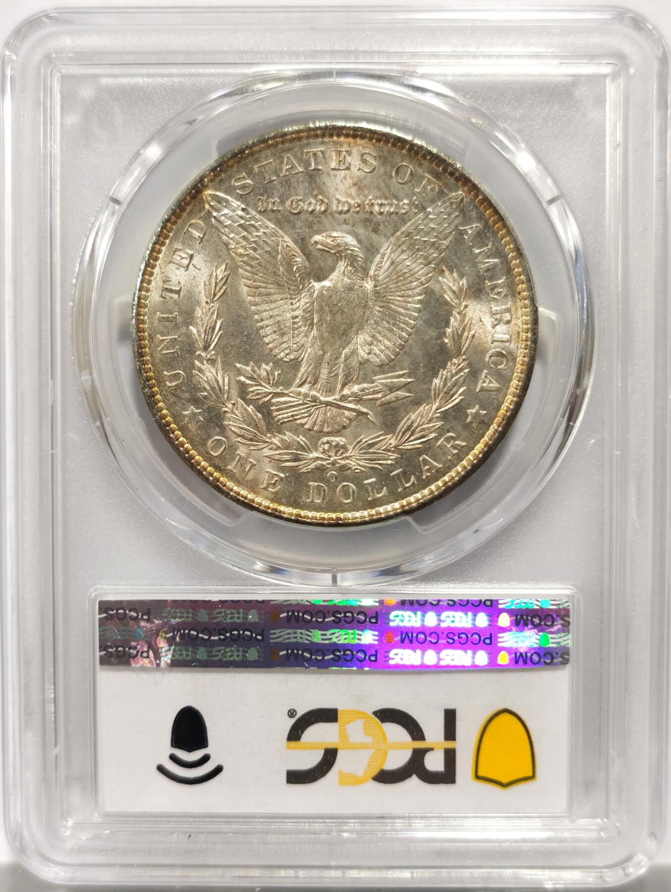 博洋堂藏家专场系列之美国钱币白金之夜专场暨第148期（全场包邮） PCGS MS65 美国1904 O 摩根 双面覆盖五彩包浆 背面卡槽有一小缺