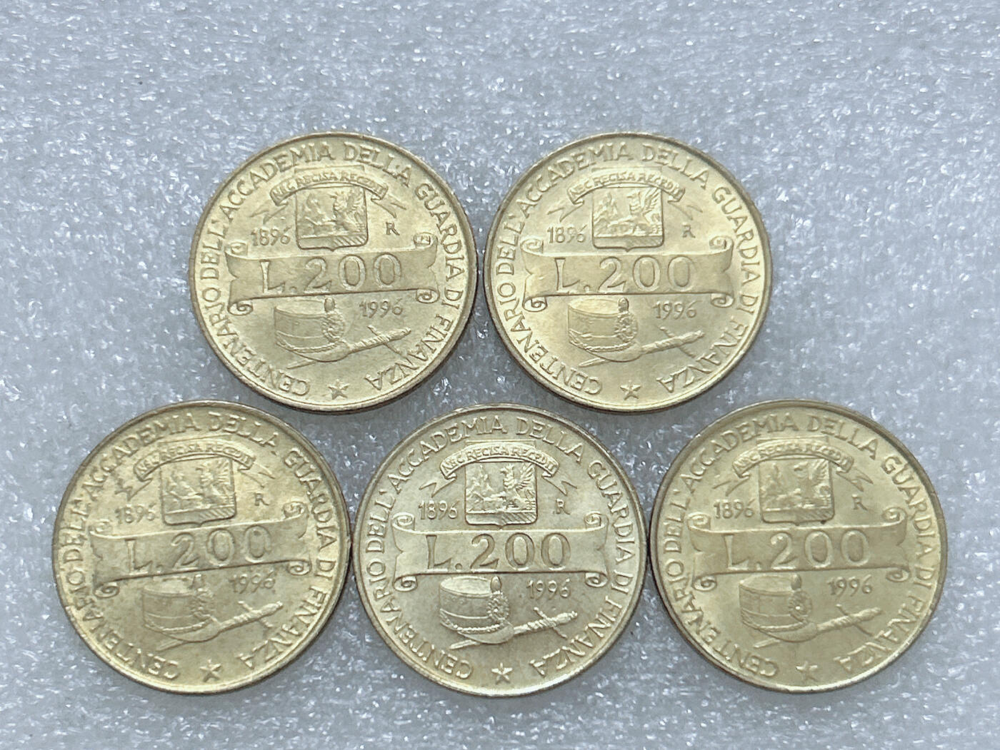 第一海外回流一元起拍收藏 散集专场  第269期 意大利1996年200里拉 海关学院百年纪念币 5枚 原光品