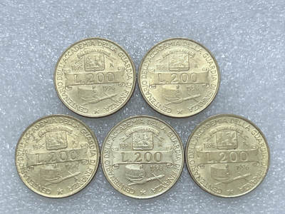 第一海外回流一元起拍收藏 散集专场  第269期 - 意大利1996年200里拉 海关学院百年纪念币 5枚 原光品