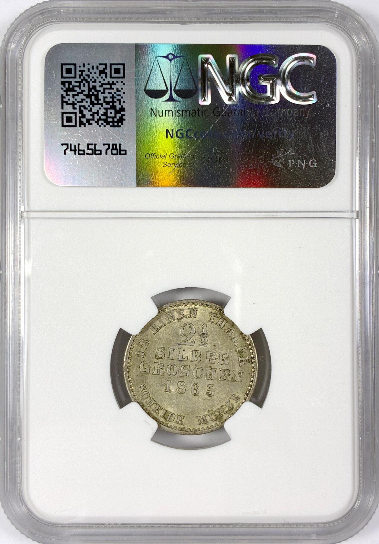 【雨安】【世界币章116期-评级币专场】2025-11-22 周六 19:30 保真【直播拍卖】 [评级德国] Germany 德国 德意志 黑森-卡塞尔 2.5SG 1865年  NGC-MS62