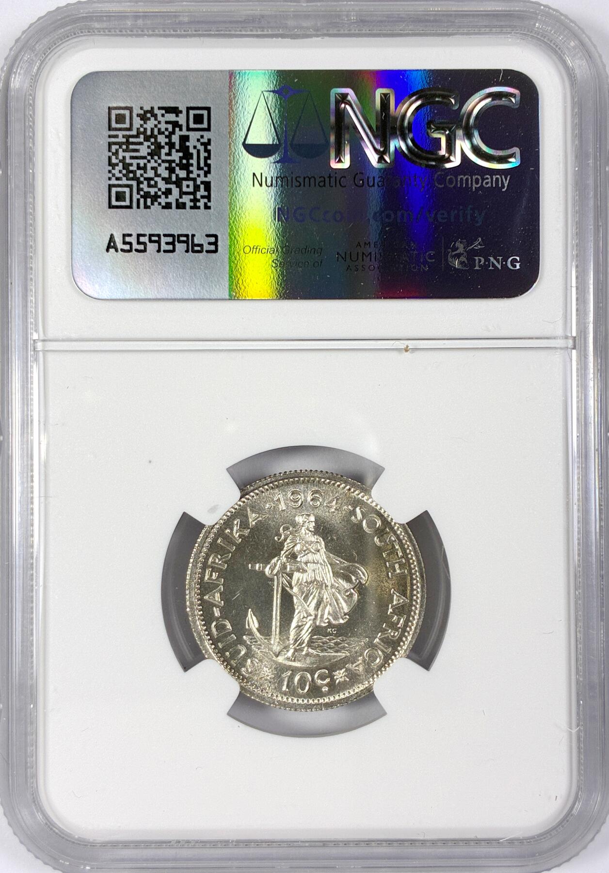 【雨安】【世界币章116期-评级币专场】2025-11-22 周六 19:30 保真【直播拍卖】 [评级非洲] South Africa 南非 10分 1964年 NGC-PF65