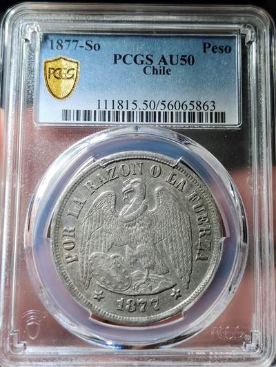 中外钱币第五场 - PCGS-AU50智利1877年1比索