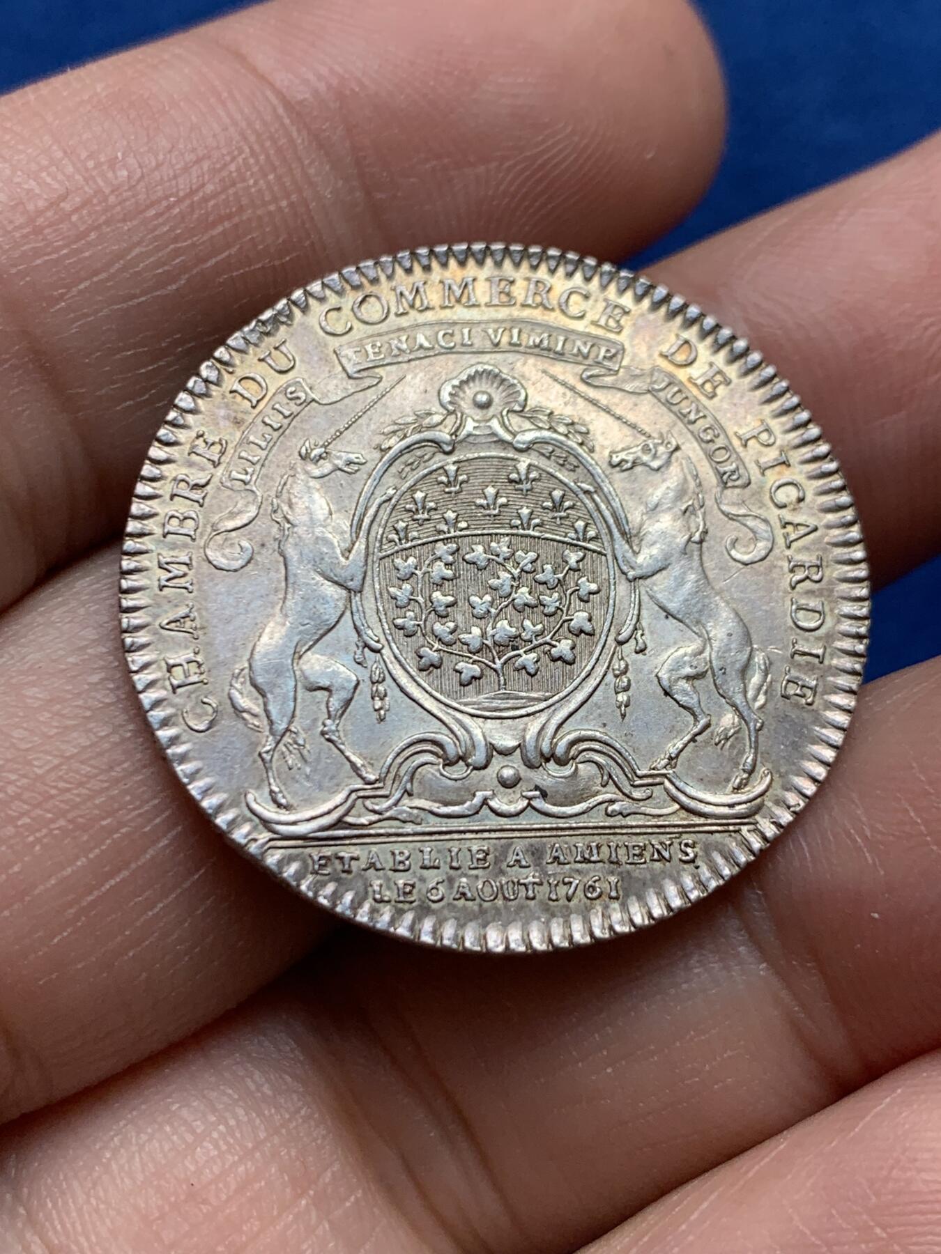 《竞宝斋》第440场 周日，周一，周二 3场连拍 （全场包邮） 法国皮卡迪商会港口银章，29.8MM，8.37克，早期齿边