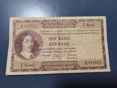 11月19号晚上8点 外国纸币自动截拍第61场 - 南非1962-65年1兰特 纸币 英语版