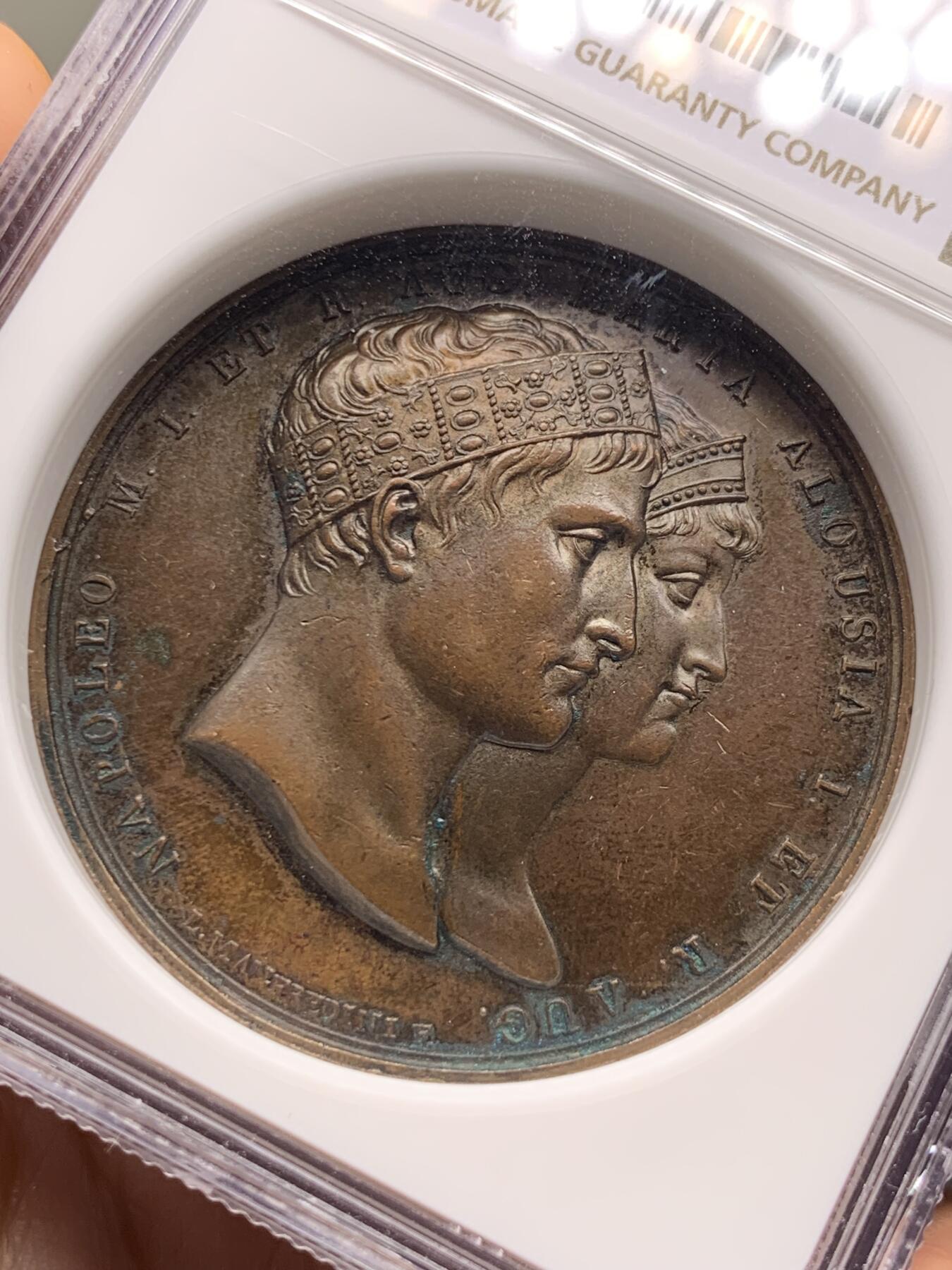 《竞宝斋》第440场 周日，周一，周二 3场连拍 （全场包邮） NGC MS61BN 法国1810年原铸拿破仑&玛丽路易丝纪念大铜章