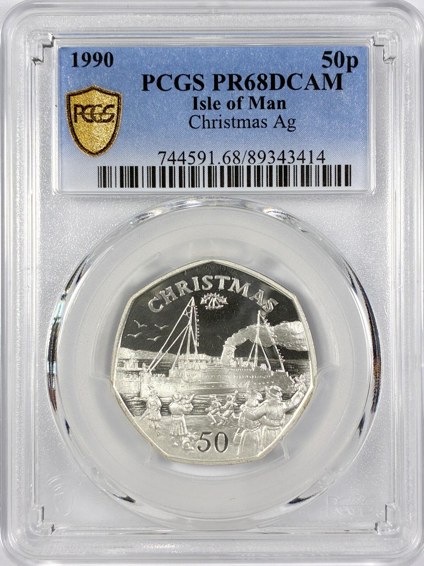 【雨安】【世界币章116期-评级币专场】2025-11-22 周六 19:30 保真【直播拍卖】 [评级现代] Isle of Man 马恩岛 50便士 1990年 圣诞币 PCGS-PR68DCAM