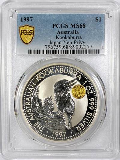 【雨安】【世界币章116期-评级币专场】2025-11-22 周六 19:30 保真【直播拍卖】 - [评级现代] Australia 澳大利亚 投资银 笑翠鸟 1盎司 1997年 日本金币版  PCGS-MS68