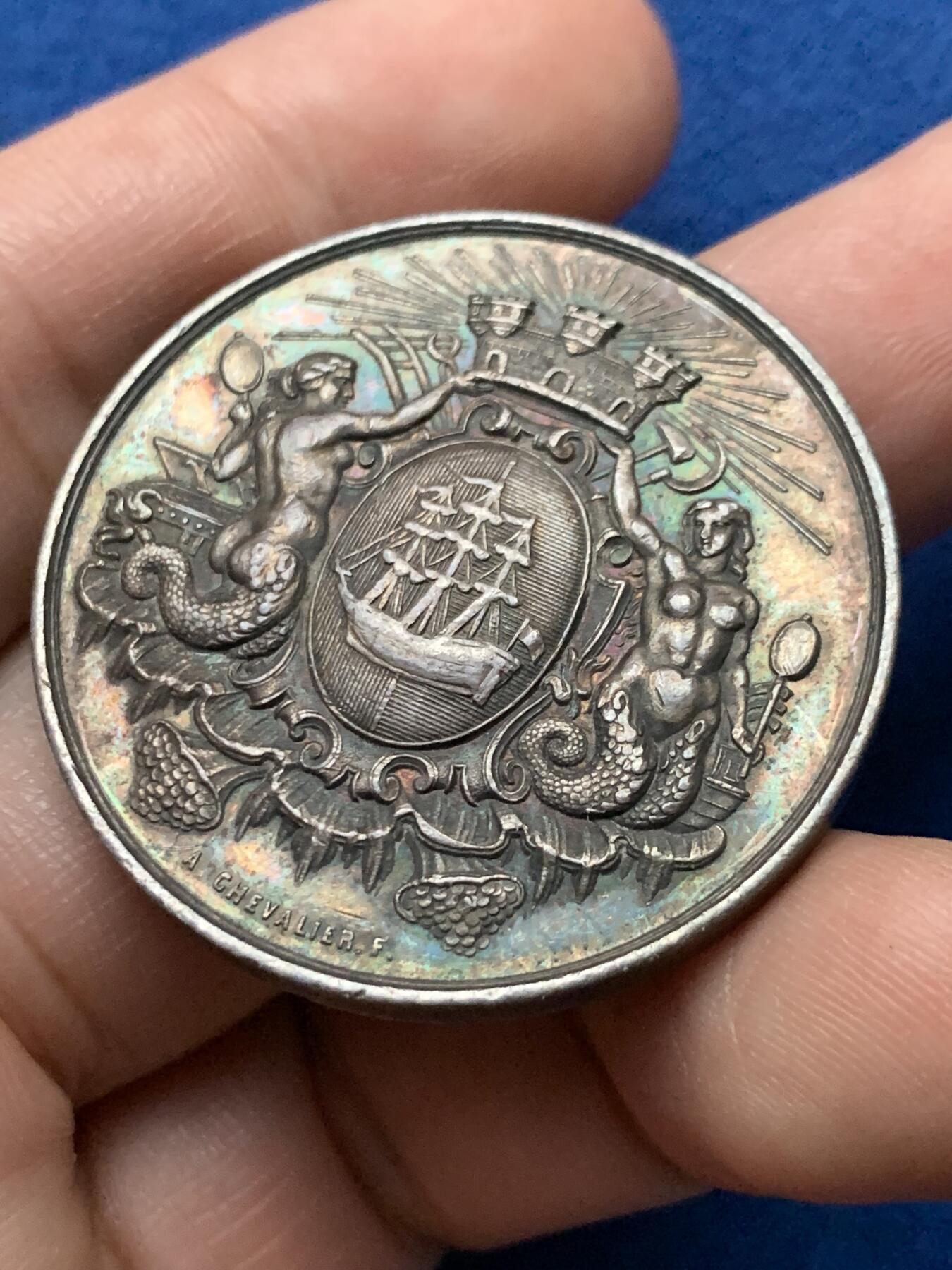 《竞宝斋》第440场 周日，周一，周二 3场连拍 （全场包邮） 法国迪耶普商业法庭银质代币，24.27g，38.2mm，蜜蜂边铭