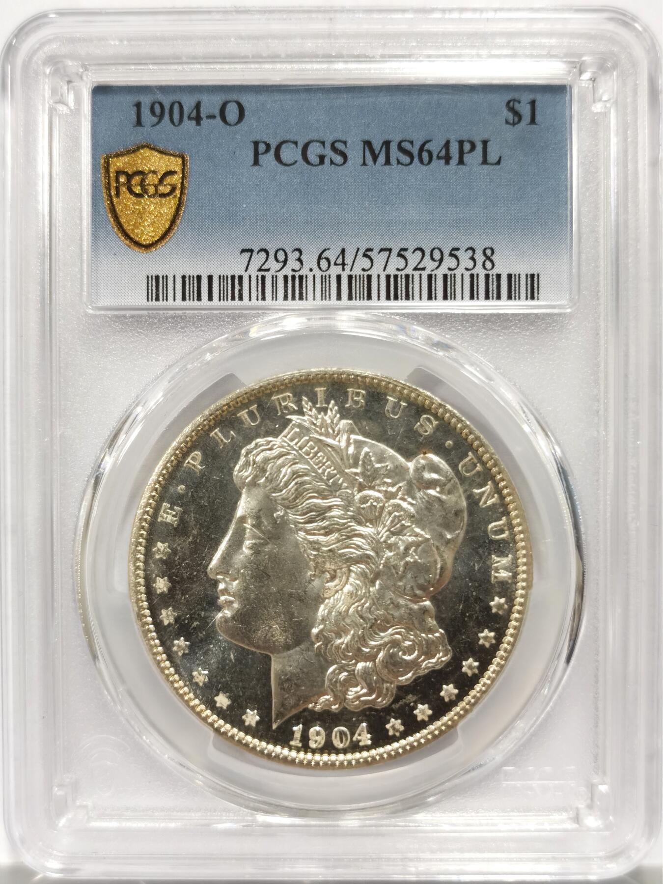 博洋堂藏家专场系列之美国钱币白金之夜专场暨第148期（全场包邮） PCGS MS64PL 美国1904 O 摩根 镜面底板 霜感十足 十字转光