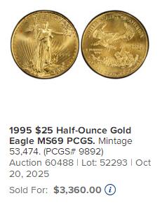 【Blue Auction】世界纸币精拍第752期——18级TOP拍卖/信誉/品质/专业/高效💫 美国 1995年25美金 半盎司纯金金币 NGC MS69 老壳 金光灿灿 行走自由女神 