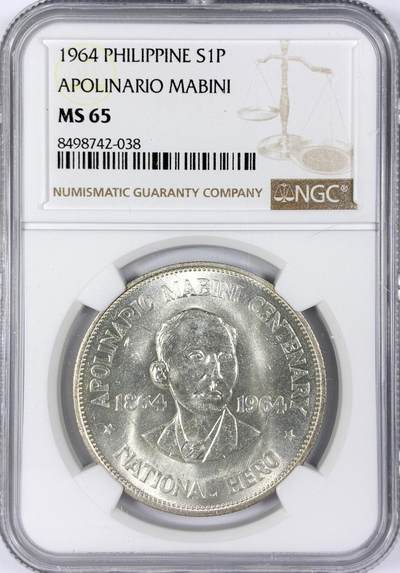 【雨安】【世界币章116期-评级币专场】2025-11-22 周六 19:30 保真【直播拍卖】 - [评级亚洲] Philippines 菲律宾 1比索 1964年  NGC-MS65
