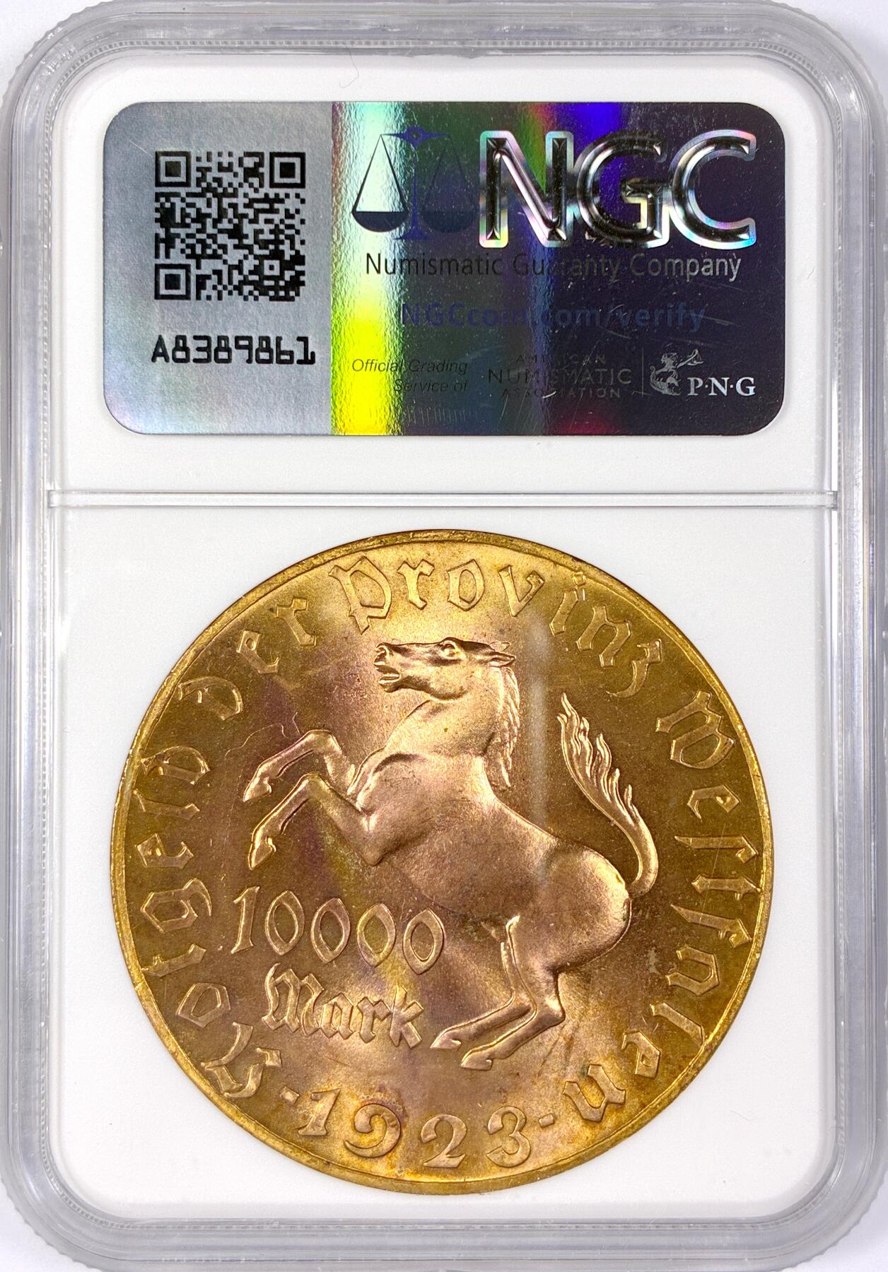 【雨安】【世界币章116期-评级币专场】2025-11-22 周六 19:30 保真【直播拍卖】 [评级德国] Germany 德国 德紧 威斯特法伦 10000马克 1923年  NGC-MS64