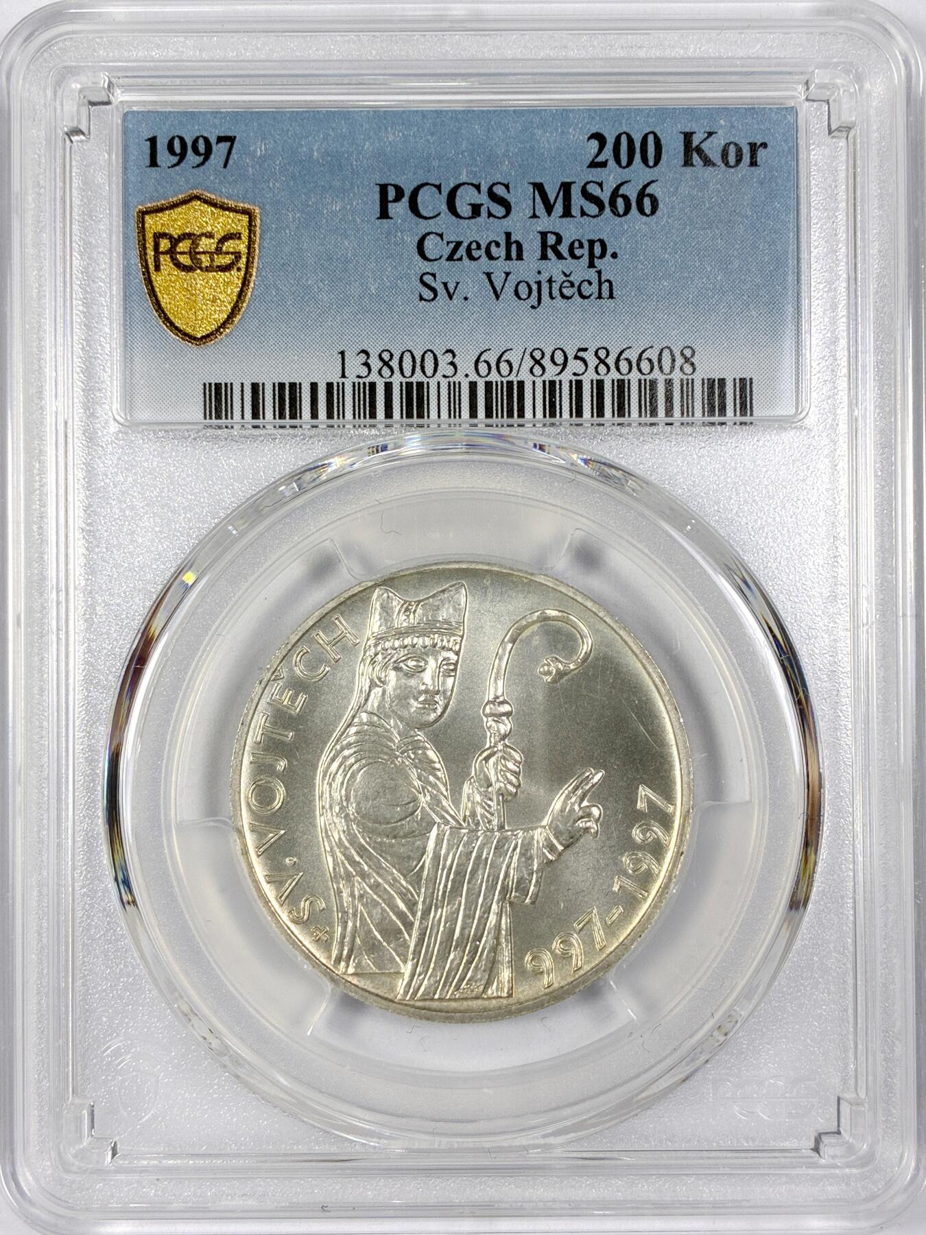 【雨安】【世界币章116期-评级币专场】2025-11-22 周六 19:30 保真【直播拍卖】 [评级现代] Czech 捷克 200克朗 1997年  PCGS-MS66