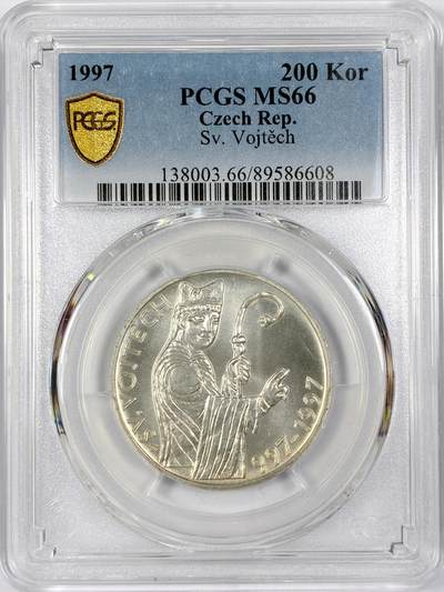 【雨安】【世界币章116期-评级币专场】2025-11-22 周六 19:30 保真【直播拍卖】 - [评级现代] Czech 捷克 200克朗 1997年  PCGS-MS66