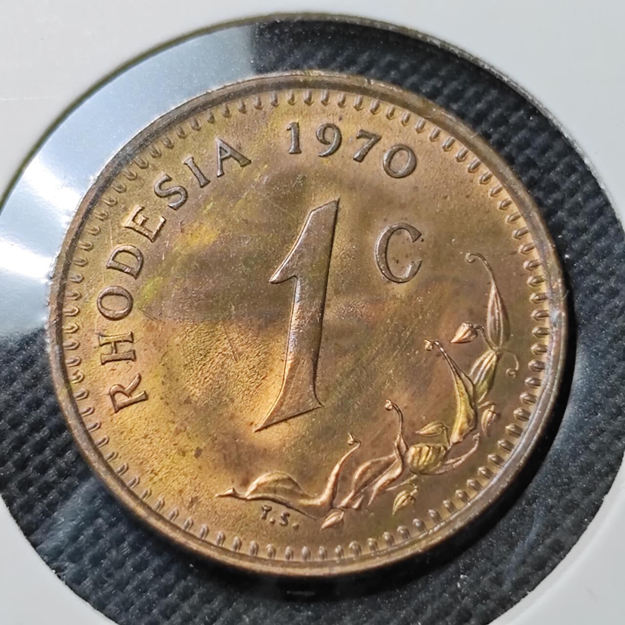 KK钱币收藏小铺  第373场  2月预留时间 周末发货  1970罗得西亚1分铜币 好品