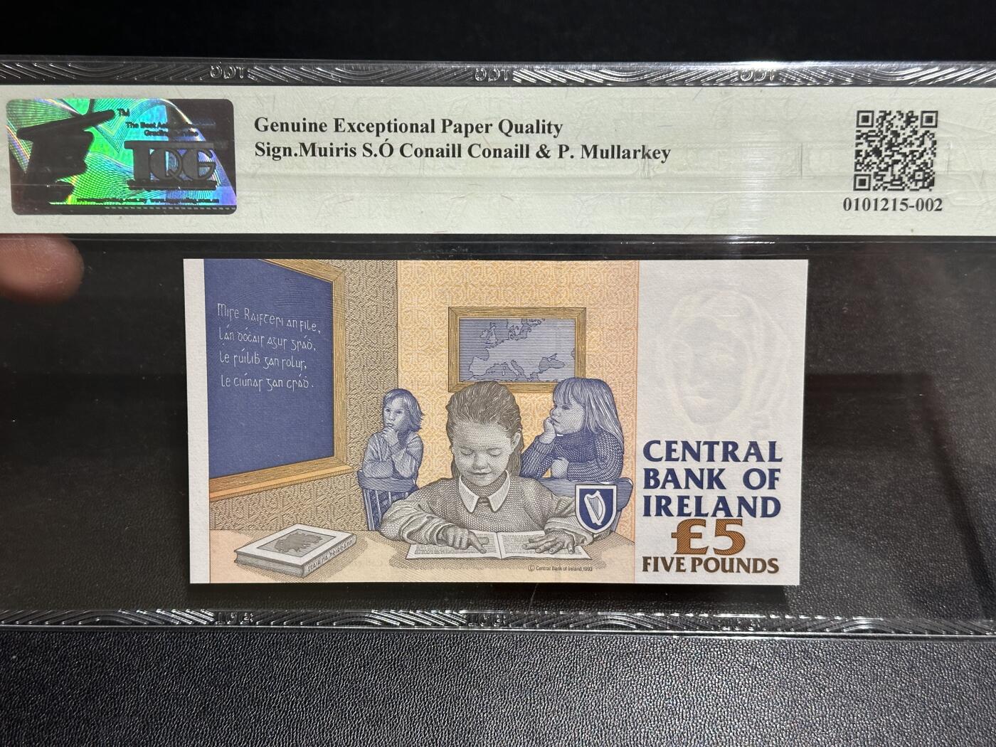 《外钞收藏家》第五百八十六期（品种丰富、精品多）（本平台长期征集拍品、欢迎藏友们联系合作） 1999年爱尔兰5镑 TQG评级67