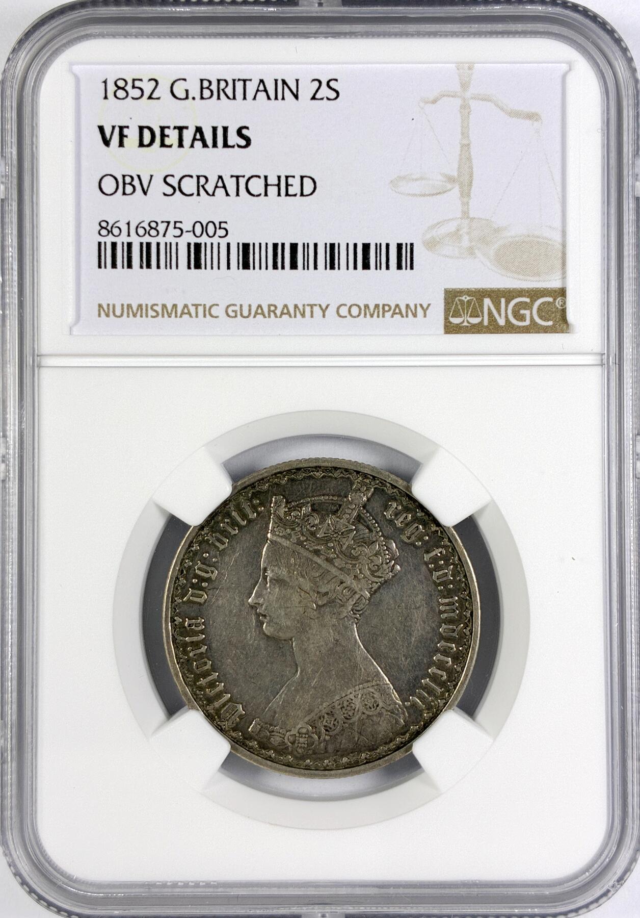 【雨安】【世界币章116期-评级币专场】2025-11-22 周六 19:30 保真【直播拍卖】 [评级欧洲] Great Britain 英国 2先令 1弗洛林 1852年 维多利亚  NGC-VF