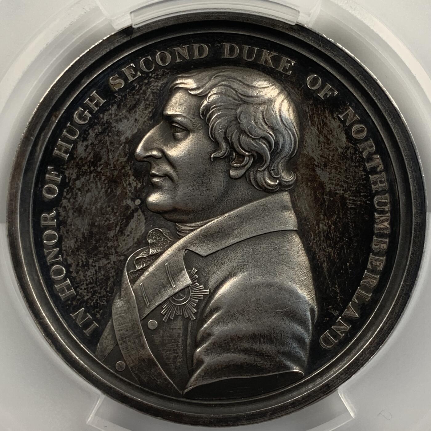掌中浮雕-藏着的欧洲第042场 PCGS SP63 : 1816年英国诺森伯兰郡第二公爵休斯珀西爵士银章，54mm，BHM：917