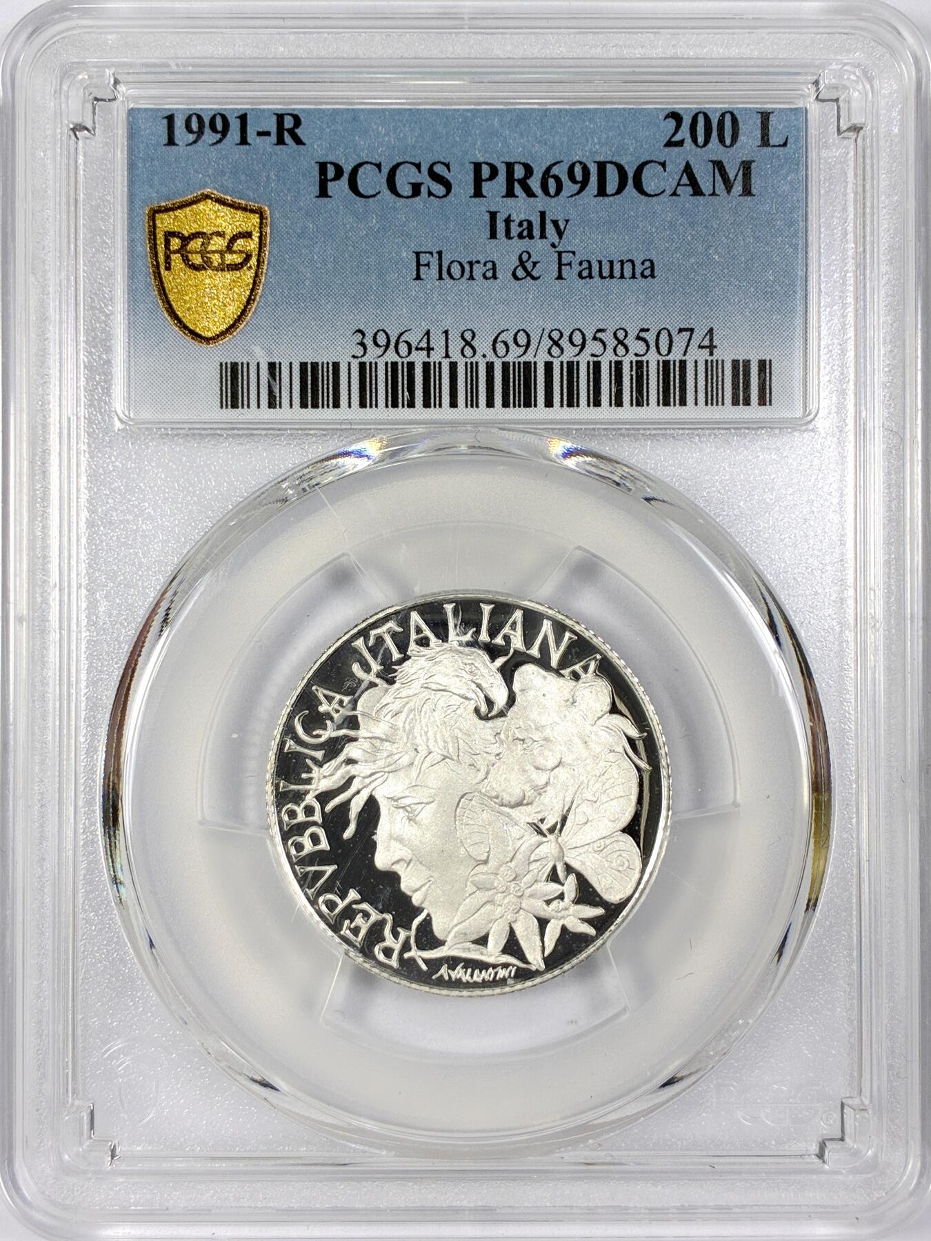 【雨安】【世界币章116期-评级币专场】2025-11-22 周六 19:30 保真【直播拍卖】 [评级现代] Italy 意大利 200里拉 1991年 动物和植物 PCGS-PR69DCAM