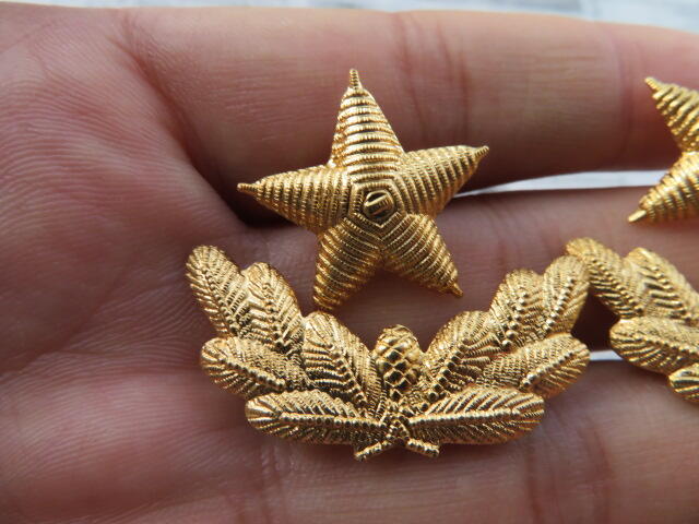 10--87早期武警将军肩章星星一对松枝一付（铜皮材质，松枝有背纹版）