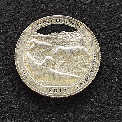【全场包邮】纯粹捡漏拍479场（免费代拍第16场） - 美国2017年25分国家公园系列爱荷华州雕像墩国家纪念地（24.3毫米6.25克）精制纪念银币