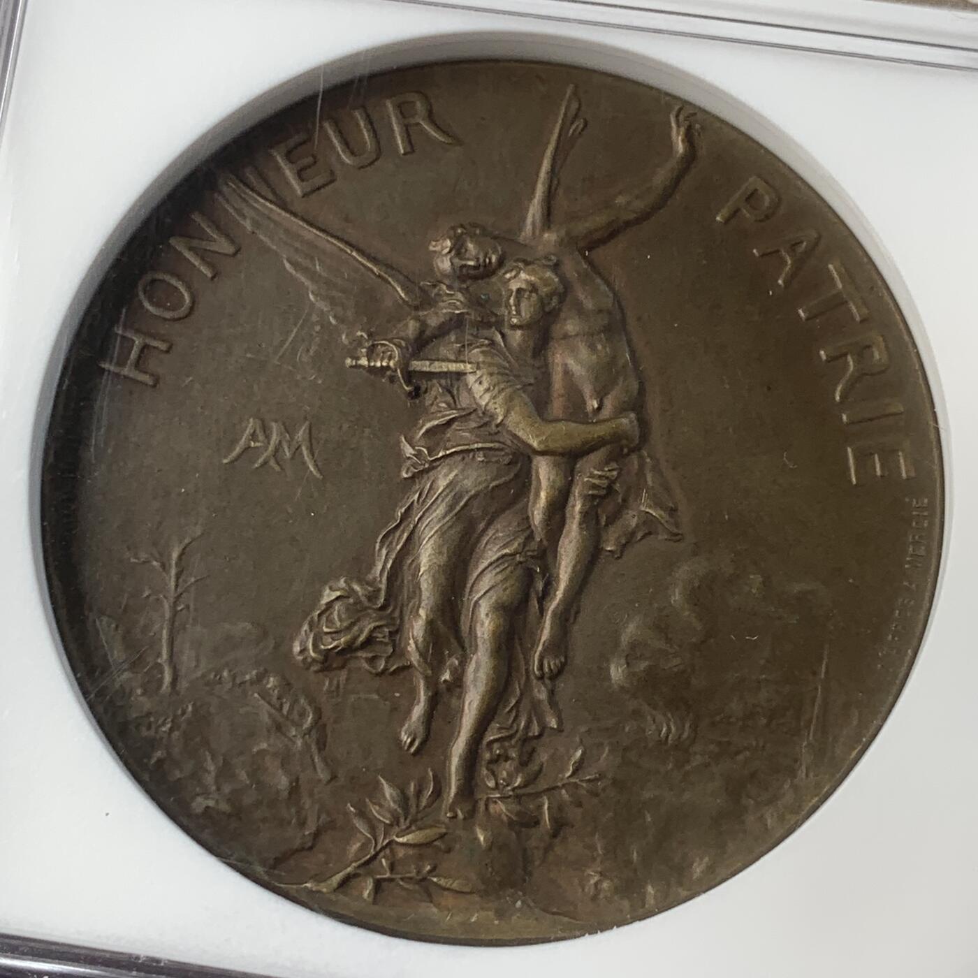 掌中浮雕-藏着的欧洲第042场 NGC MS63 ：1900年法国巴黎奥运会射击表演赛铜章 ，45mm