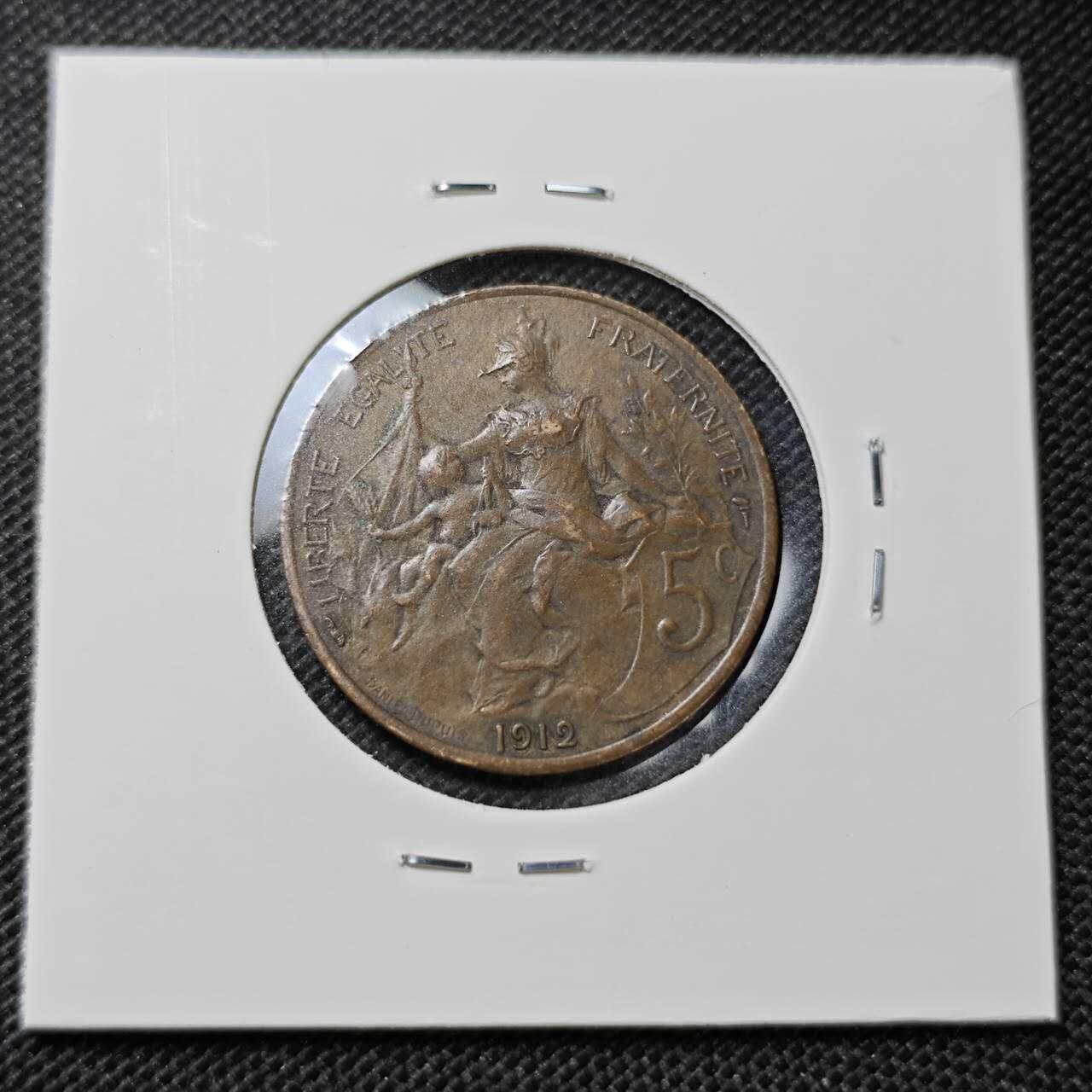 KK钱币收藏小铺  第360场  2月预留时间 周末发货 1912法国5分 