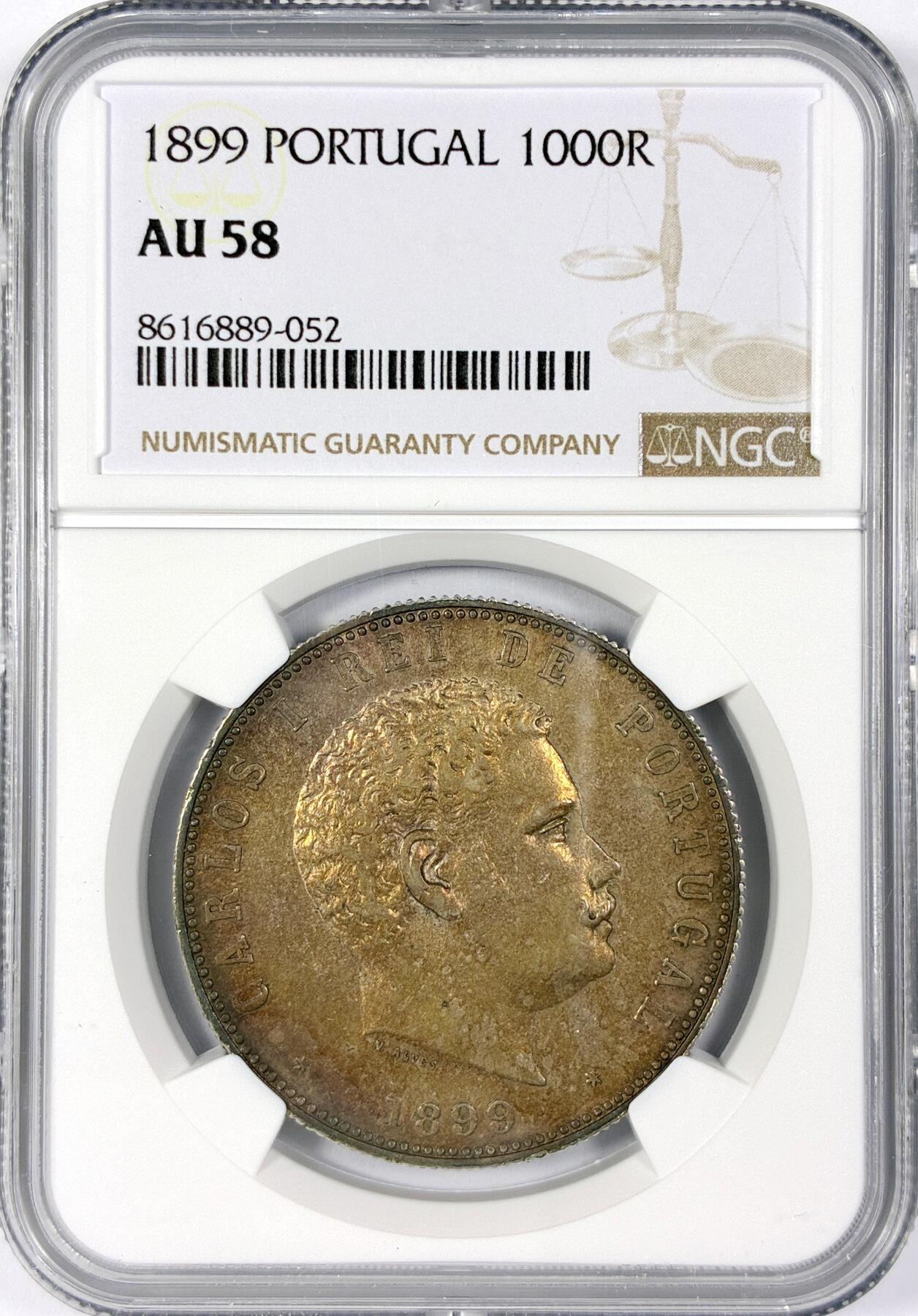 【雨安】【世界币章116期-评级币专场】2025-11-22 周六 19:30 保真【直播拍卖】 [评级欧洲] Portugal 葡萄牙 1000瑞斯 1899年 卡洛斯一世  NGC-AU58