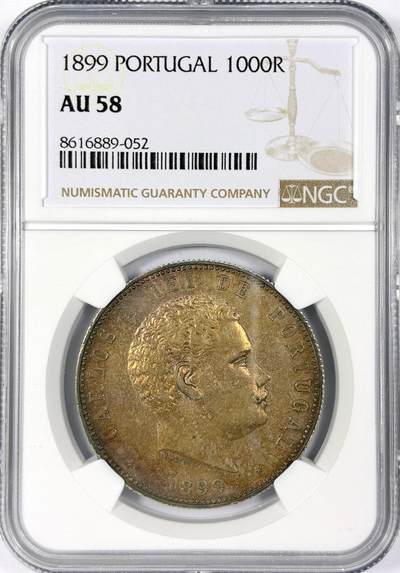 【雨安】【世界币章116期-评级币专场】2025-11-22 周六 19:30 保真【直播拍卖】 - [评级欧洲] Portugal 葡萄牙 1000瑞斯 1899年 卡洛斯一世  NGC-AU58