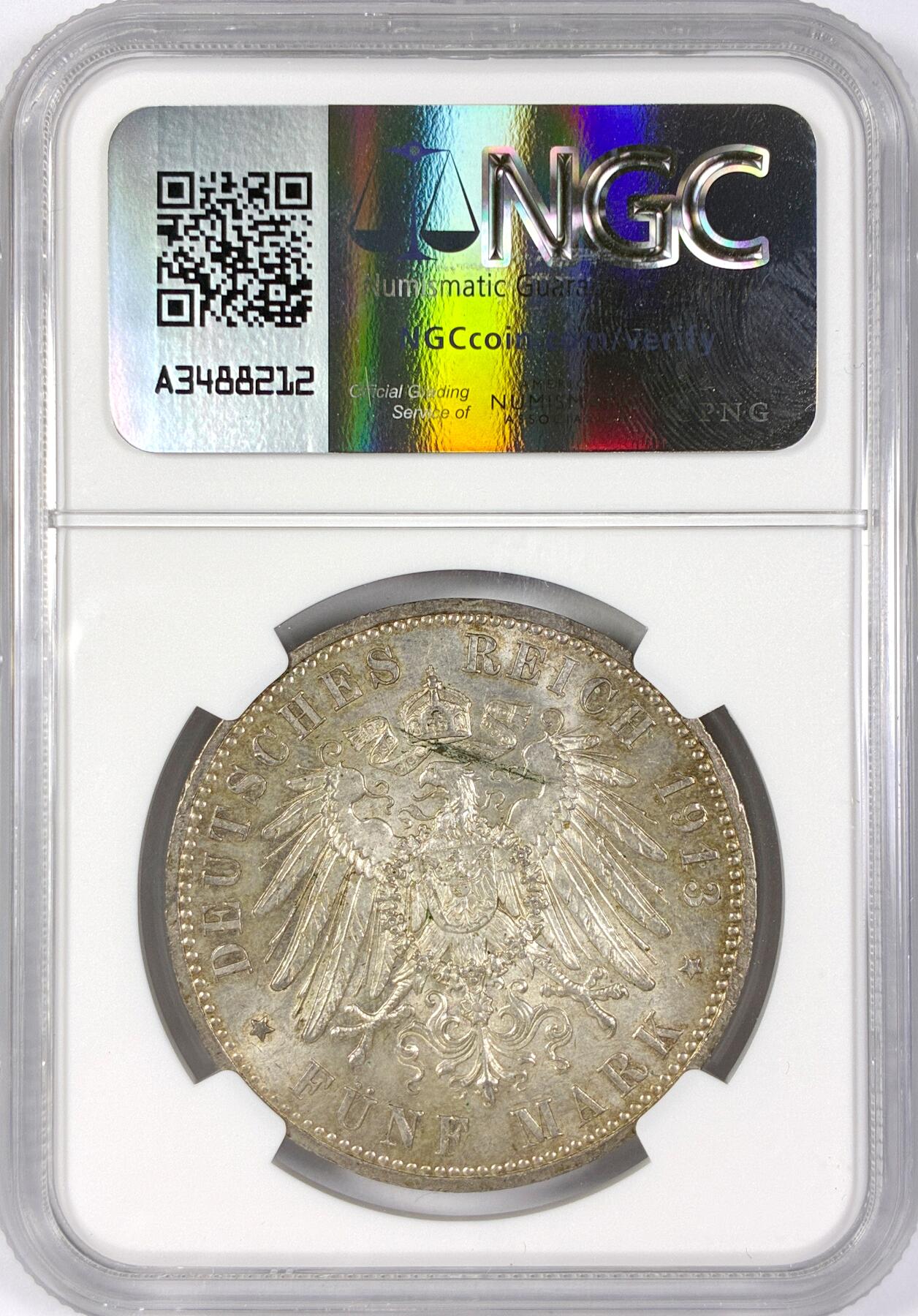 【雨安】【世界币章116期-评级币专场】2025-11-22 周六 19:30 保真【直播拍卖】 [评级德国] Germany 德国 帝国 J.114 普鲁士 5马克 (1913-1914) 军装 1913年  NGC-MS62