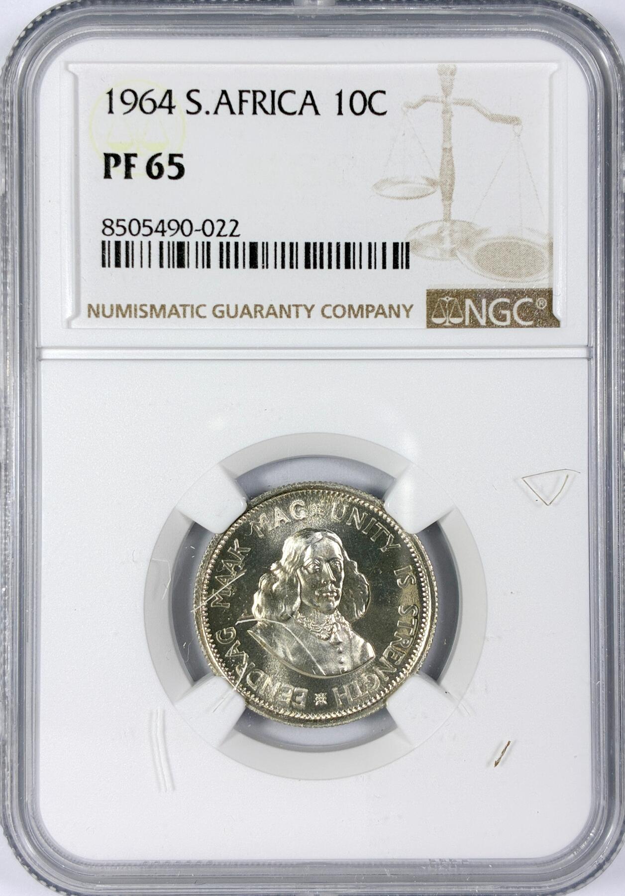 【雨安】【世界币章116期-评级币专场】2025-11-22 周六 19:30 保真【直播拍卖】 [评级非洲] South Africa 南非 10分 1964年 NGC-PF65