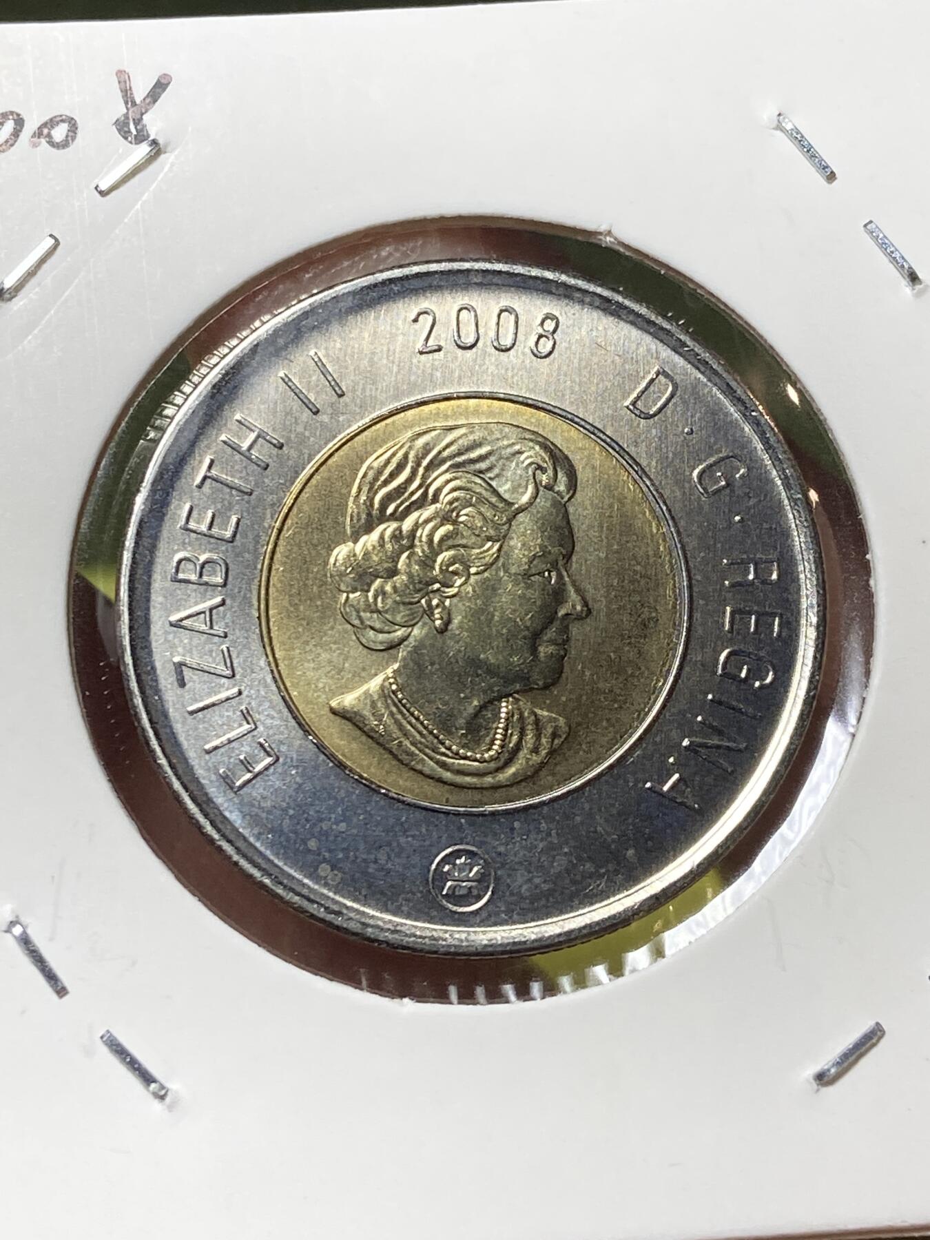 2025年第一百三十场(总第一百五十六场）外国好品纸夹散币场(免佣金) 好品–加拿大🇨🇦2008年2元(伊丽莎白二世老年，枫叶标)