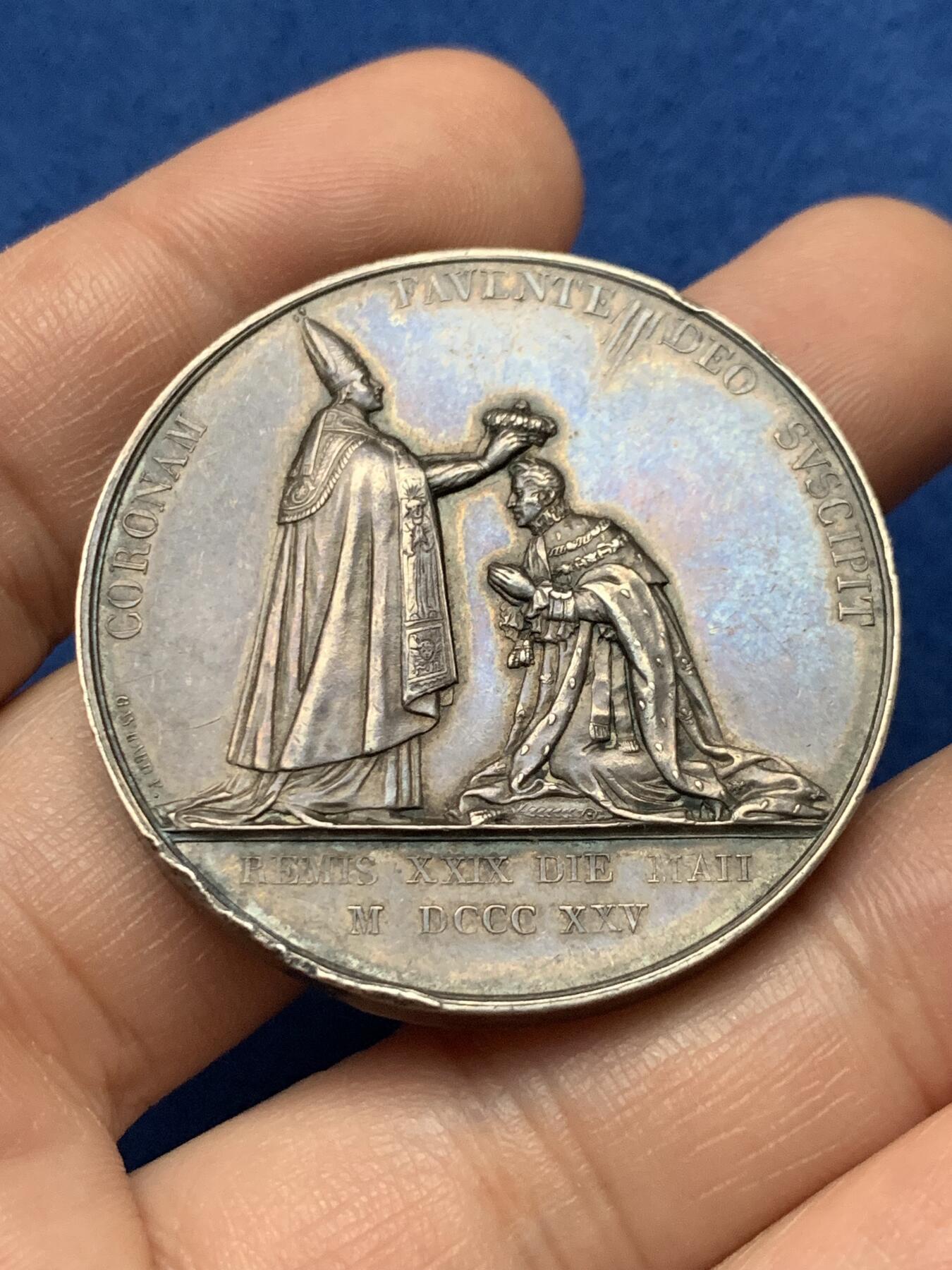 《竞宝斋》第440场 周日，周一，周二 3场连拍 （全场包邮） 法国1825年大主教在兰斯为查理十世加冕纪念银章，37.52g，41.1mm，早期无边铭