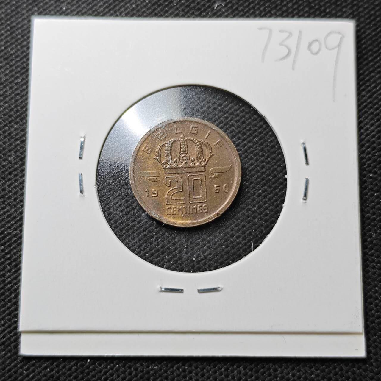 KK钱币收藏小铺  第373场  2月预留时间 周末发货  1960比利时20分铜币 