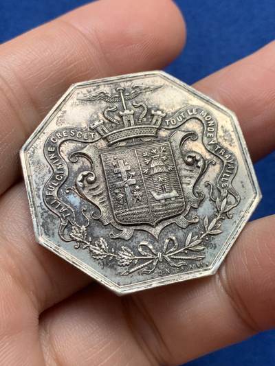 《竞宝斋》第440场 周日，周一，周二 3场连拍 （全场包邮） - 法国八角银质代币，埃尔伯夫商会，21.50g，36.2mm，丰饶角1argent边铭