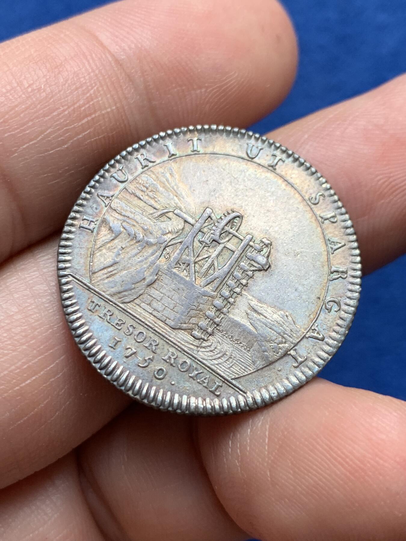 《竞宝斋》第440场 周日，周一，周二 3场连拍 （全场包邮） 法国路易十五头像皇家宝藏银质代币，6.92g，28.7mm