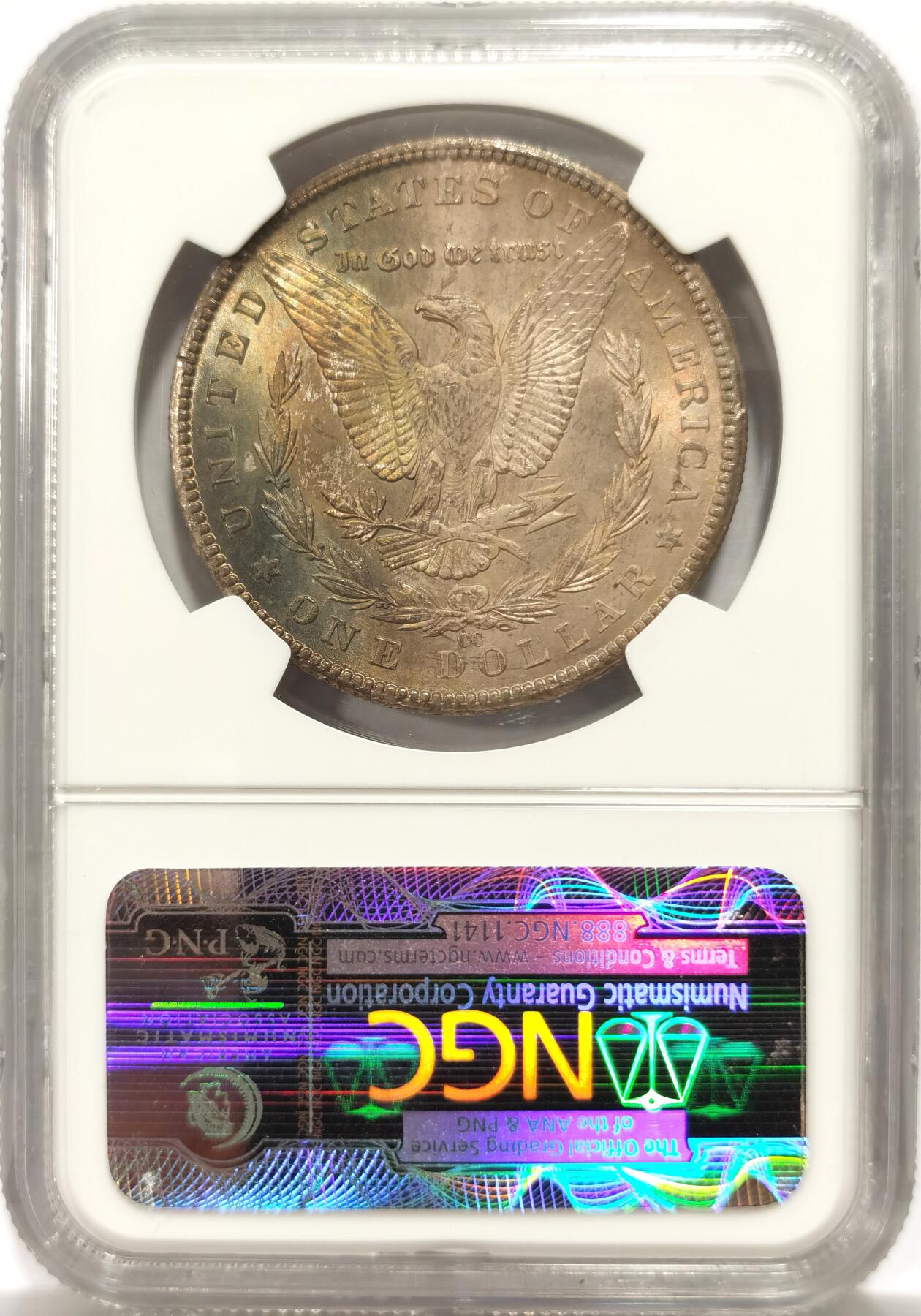 博洋堂藏家专场系列之美国钱币白金之夜专场暨第148期（全场包邮） NGC MS64 美国1884 CC 摩根 卡森厂 双面均匀覆盖极美五彩包浆 此版别难得美艳包浆 收藏佳品