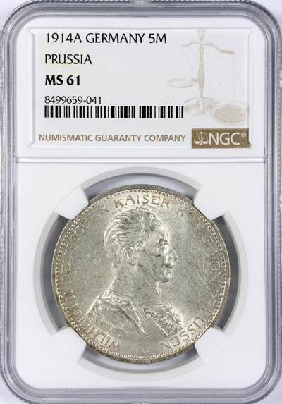 【雨安】【世界币章116期-评级币专场】2025-11-22 周六 19:30 保真【直播拍卖】 - [评级德国] Germany 德国 帝国 J.114 普鲁士 5马克 (1913-1914) 军装 1914年  NGC-MS61
