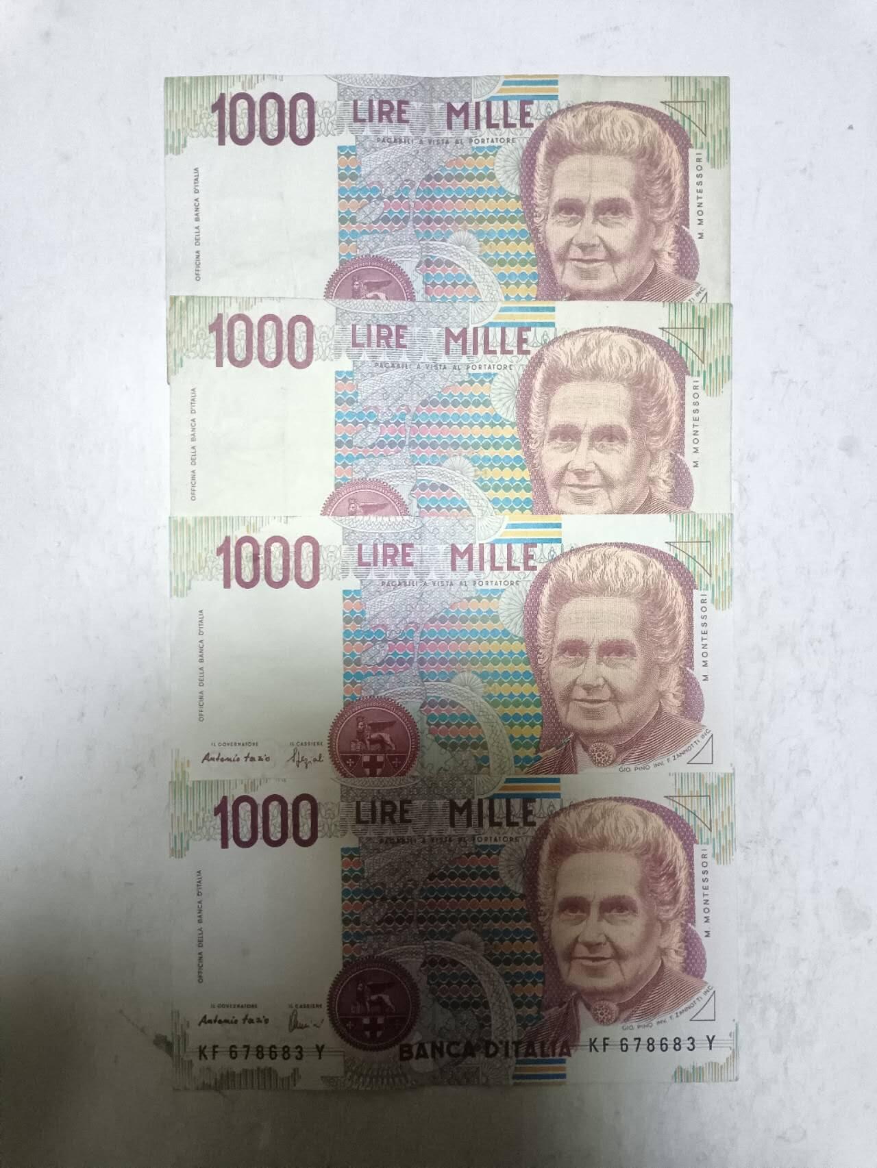 【20251122】非全新纸币第306场 意大利1000里拉4张纸币