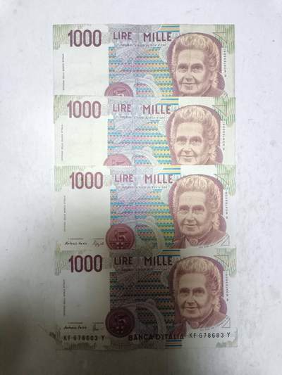 【20251122】非全新纸币第306场 - 意大利1000里拉4张纸币