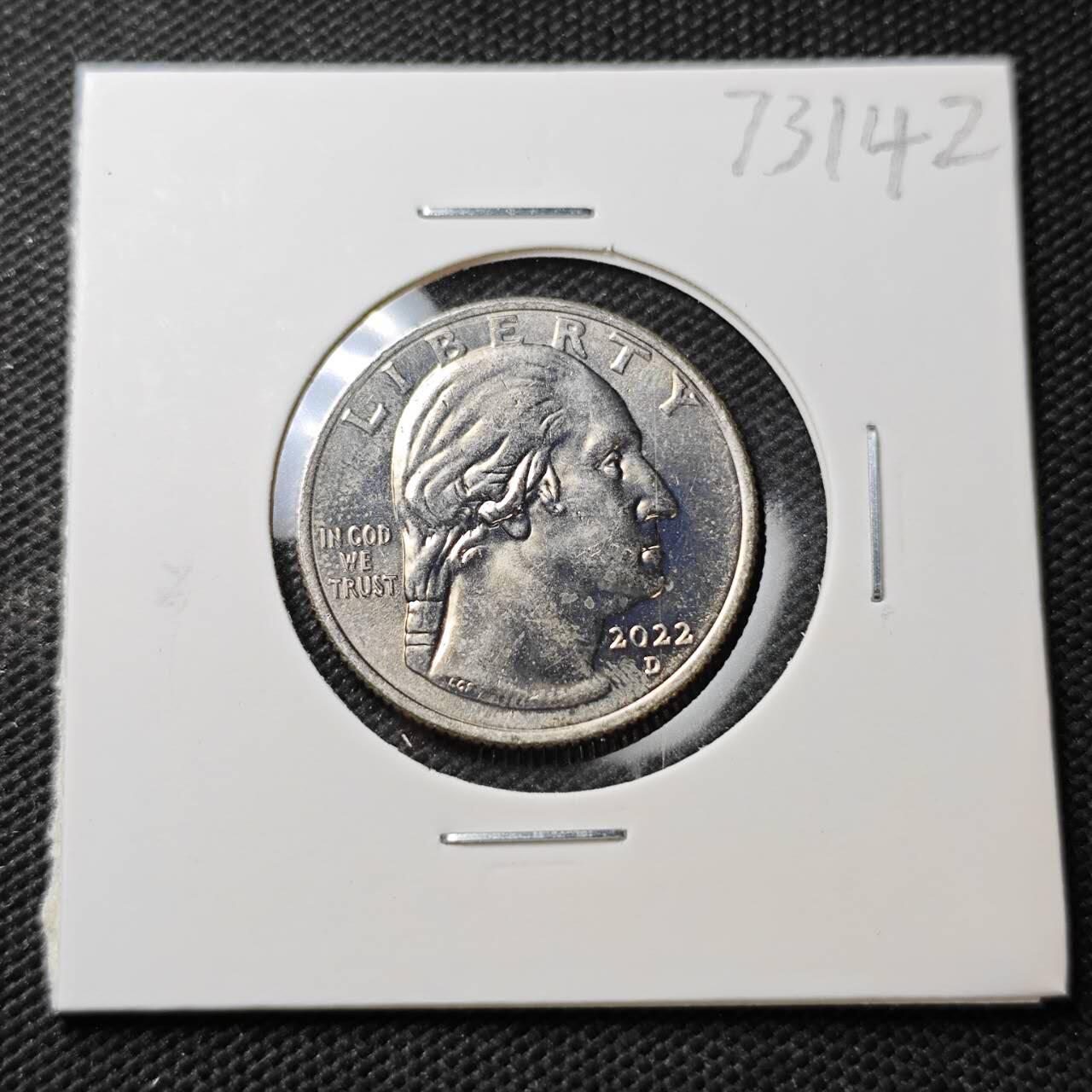 KK钱币收藏小铺  第373场  2月预留时间 周末发货  2022美国25分纪念币 好品