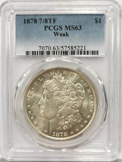 博洋堂藏家专场系列之美国钱币白金之夜专场暨第148期（全场包邮） - PCGS MS63 美国1878 首年摩根 7/8 尾部羽毛复打 稀有版别