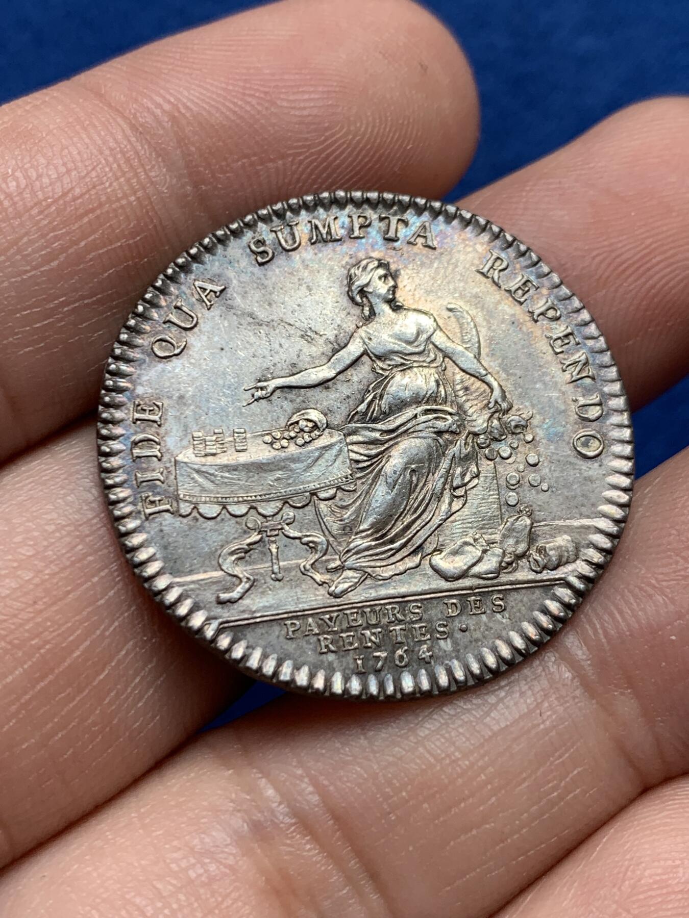 《竞宝斋》第440场 周日，周一，周二 3场连拍 （全场包邮） 法国路易十六头像年金支付银质JETON，8.7g，30.5mm