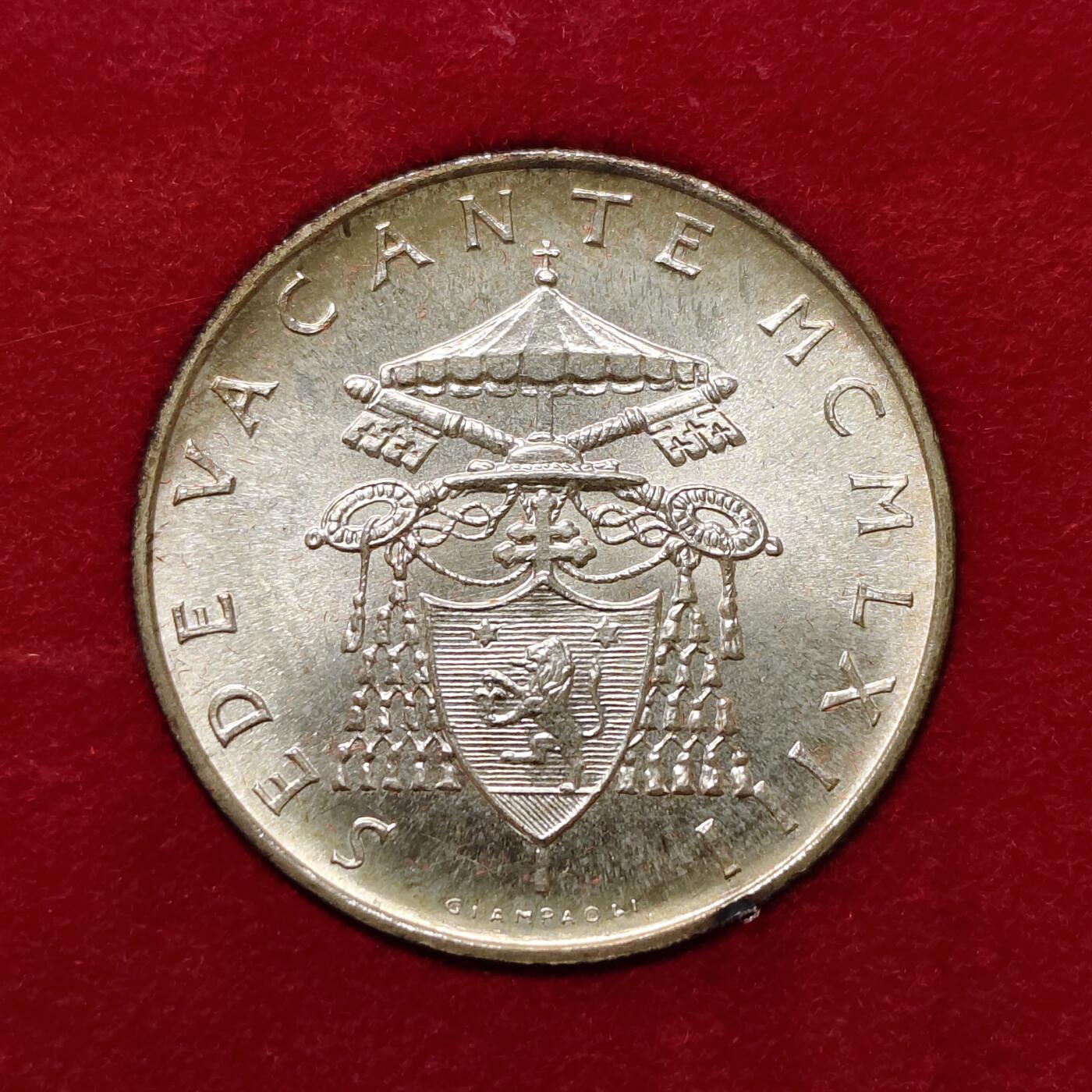 【全场包邮】纯粹捡漏拍479场（免费代拍第16场） 梵蒂冈1963年500里拉宗座从缺（39.3毫米11克）官方卡装银币